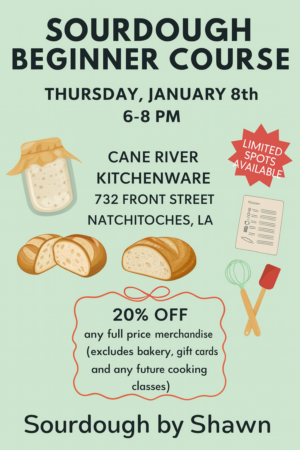 Natchitoches Cane River Kitchenware Sourdough Beginner Course