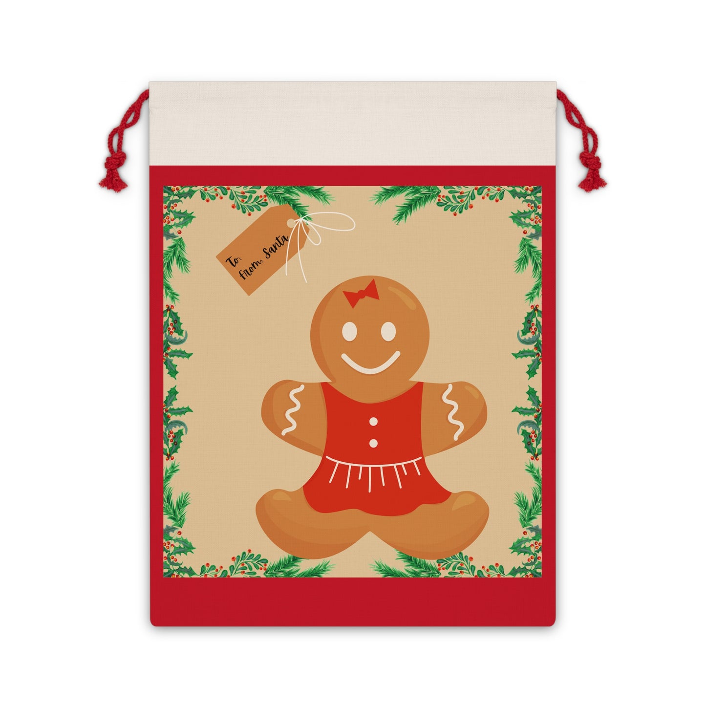 Gingerbread GIRL ~ Christmas Gift Bag ~ Linen Bag