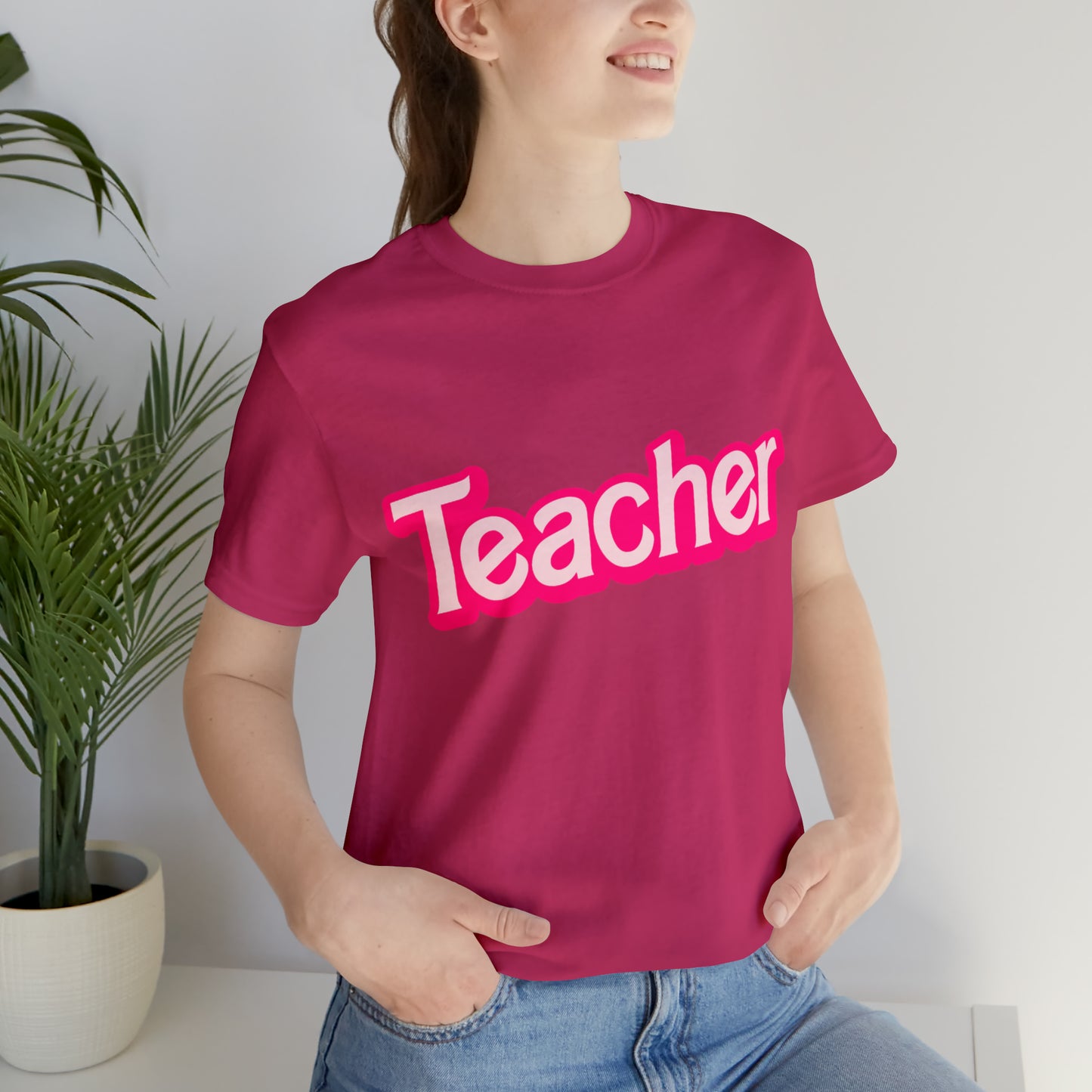 Pink TEACHER Shirt ~ Unisex Jersey Short Sleeve Tee