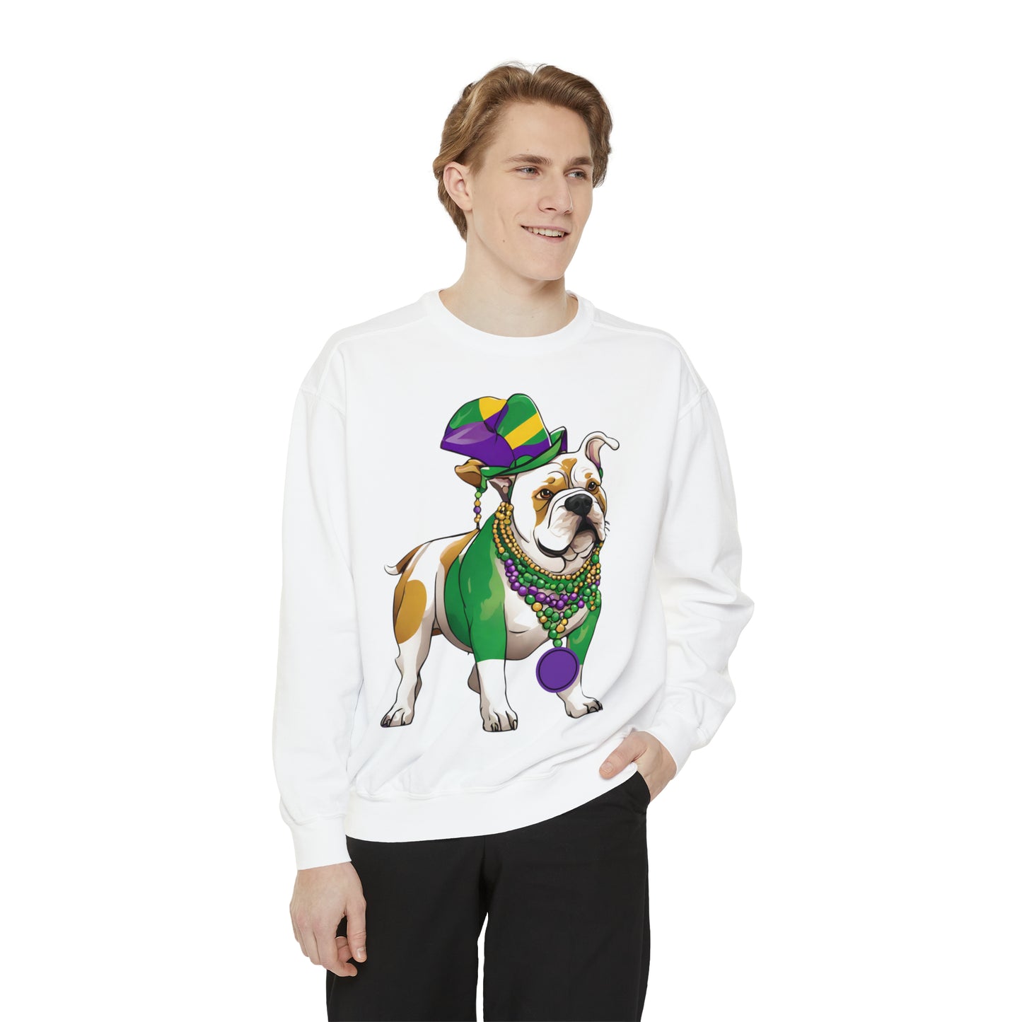 Custom Sorority Bull Dog Mardi Gras - Unisex Garment-Dyed Sweatshirt