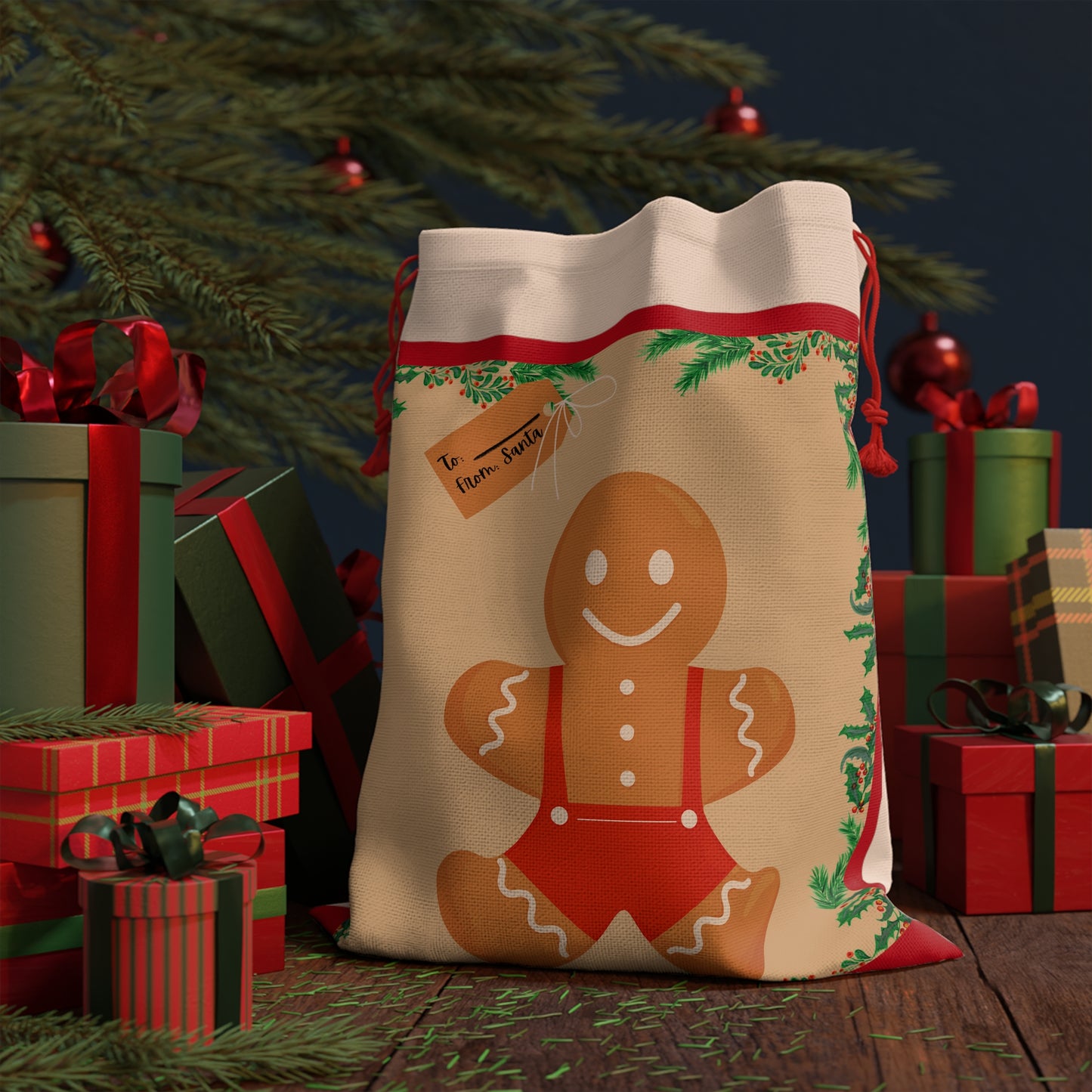 Gingerbread BOY ~ Christmas Gift Bag ~ Linen Bag