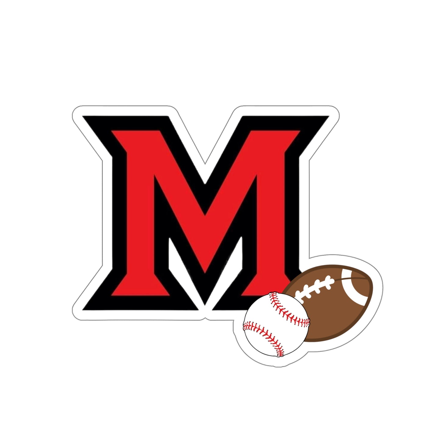 "M" with Football and Baseball ~ Many High School Kiss-Cut Stickers